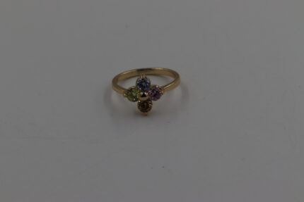 Damen Fingerringe, Edelstahl, Vergoldet, Bunter Saphir, Grösse 42, A1