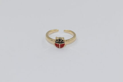 Damen Fingerringe, Edelstahl, Vergoldet, Marienkäfer, Verstellbar, Grösse 44, A3