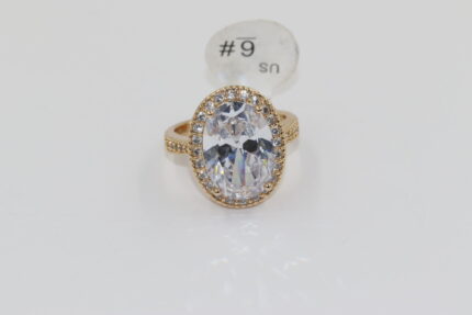 Damen Fingerringe, Edelstahl, Vergoldet, Zirkonia-Weiss, Grösse 51, A8