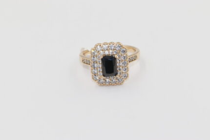 Damen Fingerringe, Edelstahl, Vergoldet, Zirkonia-Weiss, Schwarze Saphir, Grösse 55, A72