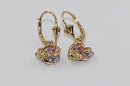 Damen Ohrenringe-Edelstahl-Vergoldet-Bunter-Zirkonia, Länge: 1.5cm, Breite: 12.5mm, A58