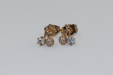 Damen Ohrstecker, Edelstahl ,Vergoldet, Weisse-Zirkonia, Länge:1.5cm, Gr.8mm, A32