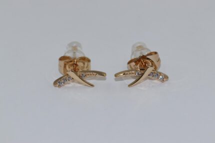 Damen Ohrstecker, Edelstahl ,Vergoldet, Weisser-Zirkonia, Länge:1.5cm, Gr.13mm, A34