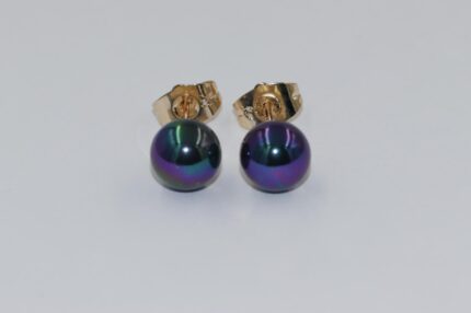 Damen Ohrstecker, Edelstahl ,Vergoldet, Schwarz-Perlen, Länge:2cm, Perlen Gr.8mm, A36