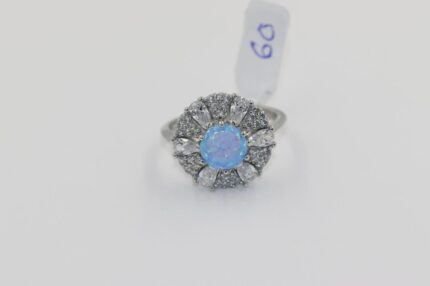 Damen Silberringe, Zirkonia-Weiss, Blauer Opal, Grösse 60, A72