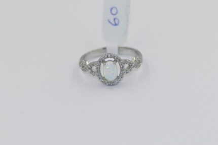 Damen Silberringe, Zirkonia-Weiss-Weisser Opal, Grösse 60, A74
