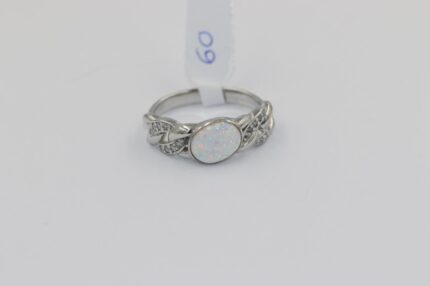 Damen Silberringe, Zirkonia-Opal-Weiss, Grösse 60, A74