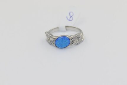 Damen Silberringe, Zirkonia-Weis, Blauer Opal, Grösse 60, A78
