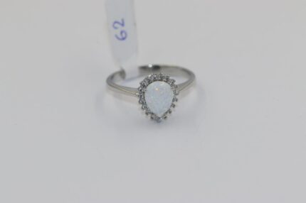 Damen Silberringe, Zirkonia-Opal-Herz , Grösse 68, A81