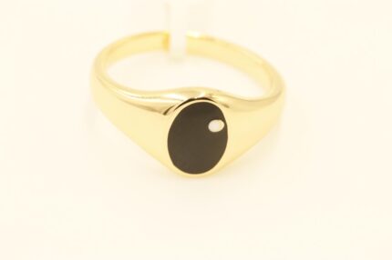 Herren Edelstahl Ringe-Vergoldet-Wasserfest-Schwarz Design-Weisser-Punkt, Grösse: 61, A8
