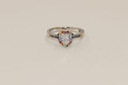 Damen Silberring 925, Crystal-Herz, Bunter Zirkonia, Grösse 54, A35