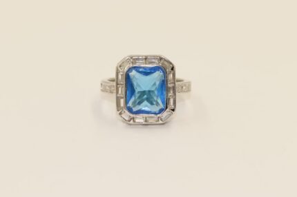 Damen Silberring 925, Blauer Topaz, Zirkonia Weisse, Grösse 52, A46