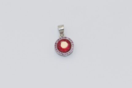 Damen Silber Anhänger Für Halskette, Roter-Saphir, Zirkonia-Pink, A63