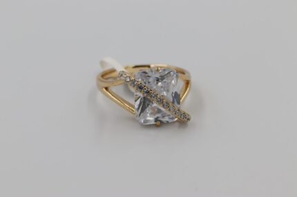 Damen Fingerringe, Edelstahl, Vergoldet, Wasserfest, Zirkonia-Weiss, Grösse 57, A121