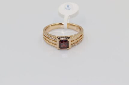 Damen Fingerringe, Edelstahl, Vergoldet, Wasserfest, Zirkonia-Weiss, Saphir-Rot, Grösse 57, A127