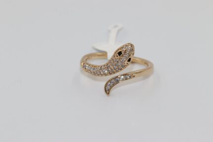 Damen Fingerringe, Edelstahl, Vergoldet, Wasserfest, Schlangen, Zirkonia-Weiss, Grösse 57, Verstellbar, A130