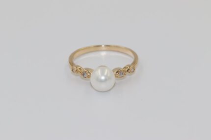 Damen Fingerringe, Edelstahl, Vergoldet, Wasserfest, Perlen-Weiss, Grösse 59, A133