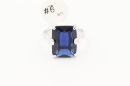 Damen Fingerringe, Edelstahl, Vergoldet, Wasserfest, Blauer-Saphir, Grösse 59, A135