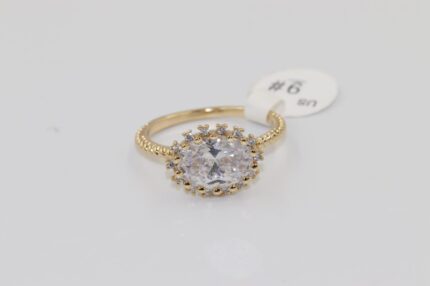 Damen Fingerringe, Edelstahl, Vergoldet, Wasserfest, Zirkonia-Weiss, Grösse 60, A146