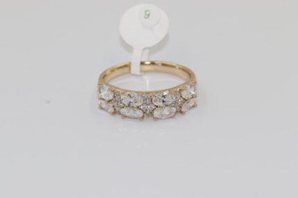 Damen Fingerringe, Edelstahl, Vergoldet, Wasserfest, Zirkonia-Weiss, Grösse 60, A147