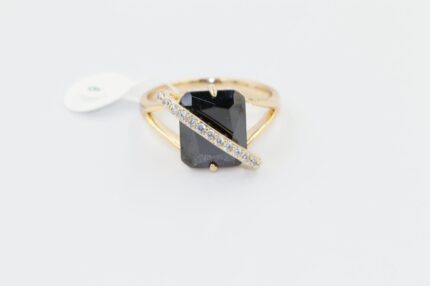 Damen Fingerringe, Edelstahl, Vergoldet, Wasserfest, Zirkonia-Weiss, Onyx-Schwarz, Grösse 60, A151