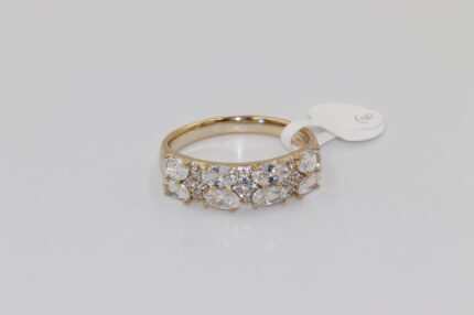Damen Fingerringe, Edelstahl, Vergoldet, Wasserfest, Zirkonia-Weiss, Grösse 60, A156