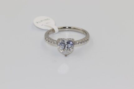 Damen Fingerringe, Edelstahl, Zirkonia-Weiss, Herz, Grösse 60, A157