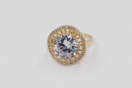 Damen Fingerringe, Edelstahl, Vergoldet, Wasserfest, Zirkonia-Weiss, Grösse 56, A170
