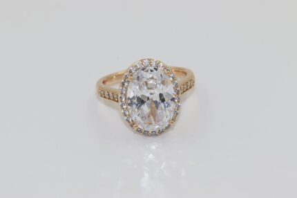 Damen Fingerringe, Edelstahl, Vergoldet, Wasserfest, Zirkonia-Weiss, Grösse 57, A176