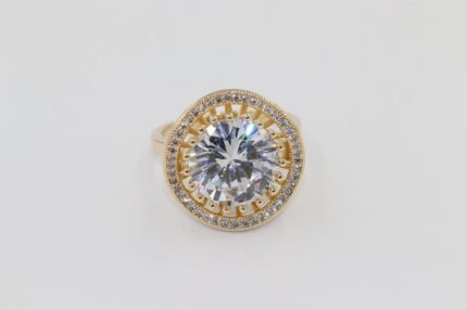 Damen Fingerringe, Edelstahl, Vergoldet, Wasserfest, Zirkonia-Weiss, Grösse 56, A177