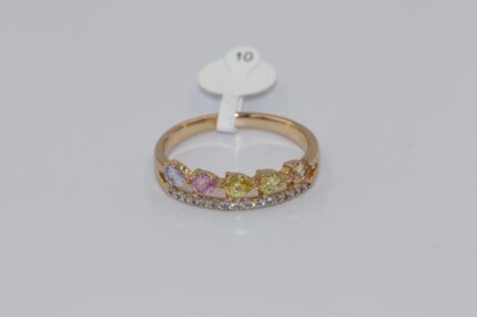 Damen Fingerringe, Edelstahl, Vergoldet, Wasserfest,  Zirkonia-Weiss, Bunte-Saphir, Grösse 62, A199