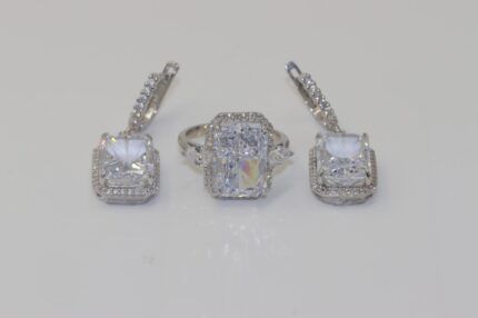 Sterling Silber 925, Moissanite-Stein, Damenringe Grösse: 56, Ohrringe Länge: 3.5 cm, Stein-L:2.1XB:1.7 cm, RO3