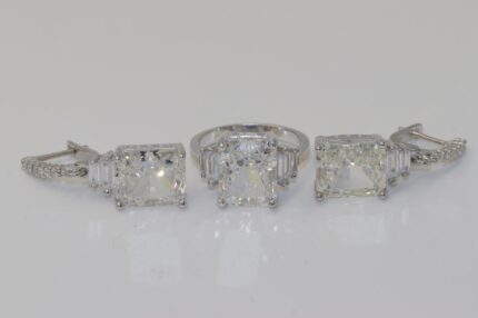 Sterling Silber 925, Moissanite-Stein, Damenringe Grösse: 56, Ohrringe Länge: 3 cm, Stein-L:1.7XB:1.5 cm, RO4