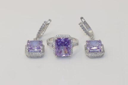 Silber 925, Pink-Zirkonia Stein, Damenringe Grösse: 53, Ohrringe Länge: 3cm, Zirkonia-L:21-B:17, RO17
