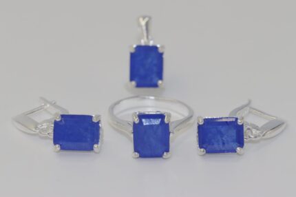 Silber 925, Lapis Lazuli-Zirkonia-Stein, Damenringe-Grösse 53, Ohrringe-Länge: 2.5cm, Anhänger-Länge: 1.8cm, ARO20