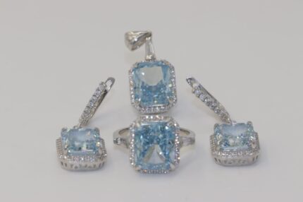 Silber 925, Aquamarin Stein, Damenring Gr. 57, Ohrringe, Länge: 3.5cm, Anhänger, Länge: 2.8, ARO8