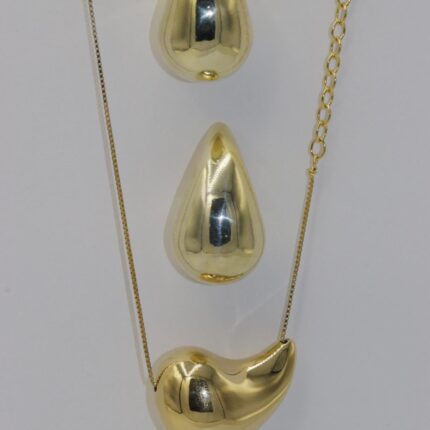 Damen Halskette Silber 925, Vergoldet, Venezianer-kette mit Wasser Tropfen-Anhänger-Ohrstecker, Ca.40x80mm, Kette-Länge: 44cm, NH14